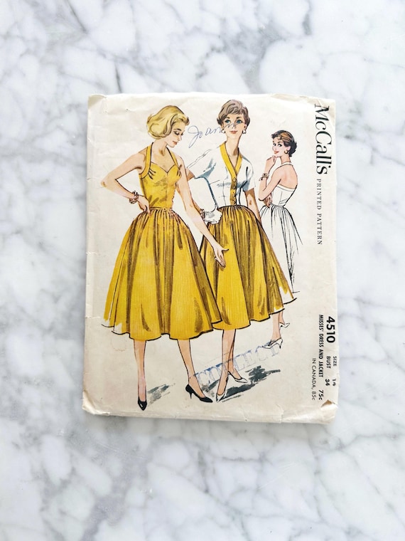 Mccall's 4510  34 Bust. 50s Fit and Flare Dress With Jacket. Full Skirt Halter  Dress Set. Vintage Sewing Pattern. - Etsy