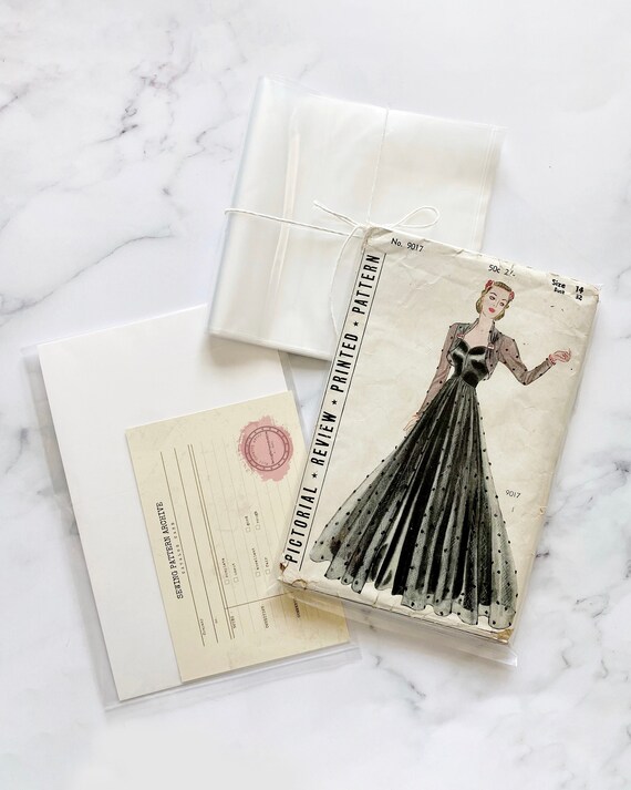 Pattern Storage Set. 20pcs. Archival safe organizing system for vintage sewing patterns. Poly bag, acid free board backing + catalog card