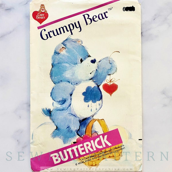 80s Butterick 6228. Care Bears Grumpy Bear sewing pattern uncut ff. stuffed toy sewing pattern. Craft 1980s Vintage Sewing Pattern