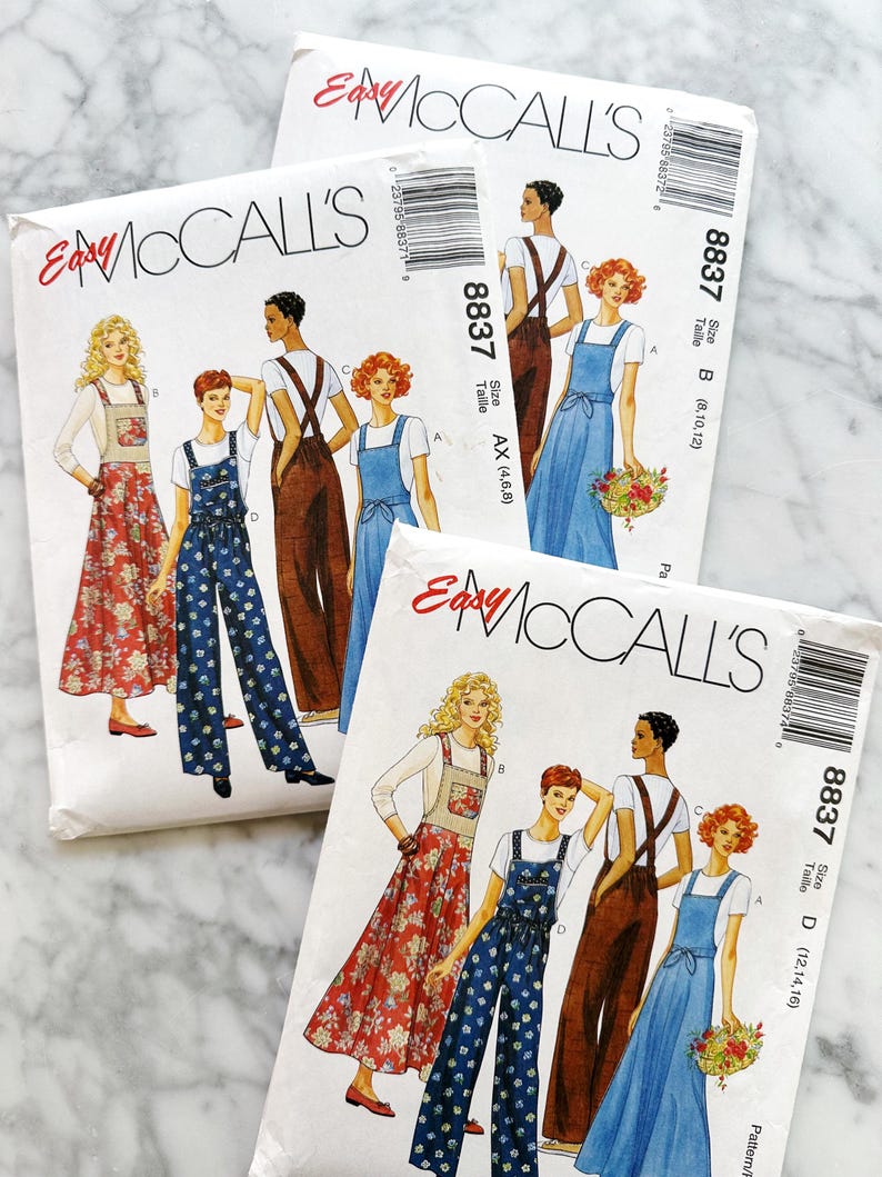 90s McCalls 8837. 4-8, 8-12. 12-16 overalls jumper bib front dress. front tie back elastic jumpsuit. 1990s vintage sewing pattern image 3