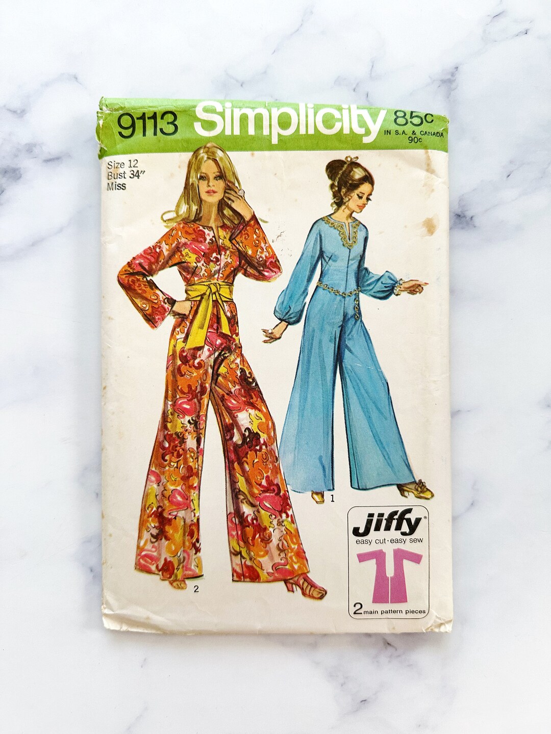 70s Simplicity 9113. 34 Bust. Jiffy Jumpsuit Long Sleeves Wide Leg ...