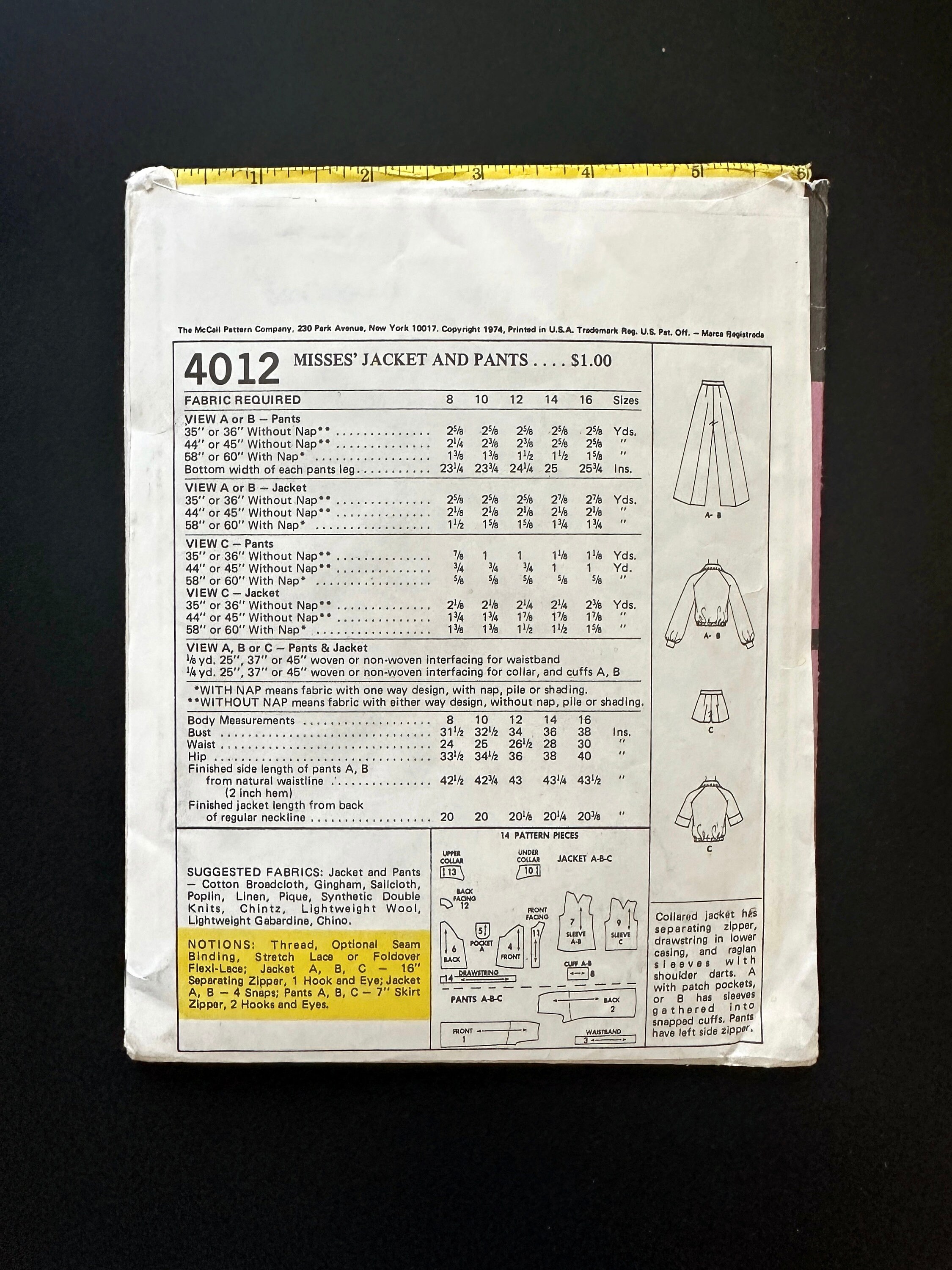 70s Mccalls 4012. 34 Bust Ff. Cropped Bomber Jacket, Wide Leg Pants ...