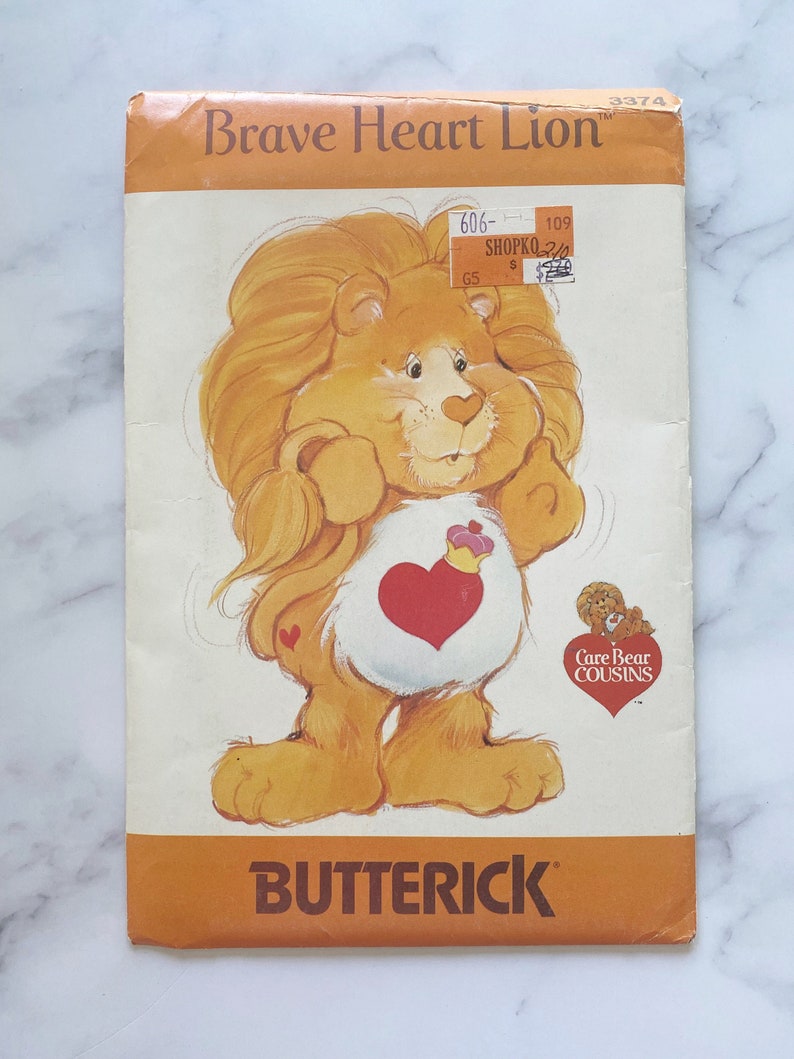 Années 80 Butterick 3376. Brave Heart Lion patron de couture non coupé ff. Patron de couture Care Bear Cousins. Jouet artisanal vintage des années 1980 Modèle de couture image 1