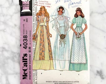 70s McCalls 4038 32 bust gunne sax style prairie cottage core wedding dress ruffle apron puff sleeves. 1970s vintage sewing pattern