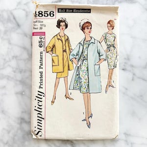 Simplicity 4856 – Bust 39. 1960s dress and coat set. Half size slenderette tailored ensemble. Vintage sewing pattern.