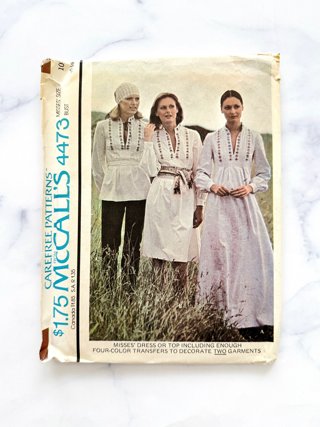 70s Mccalls 4473. 32.5 Bust Ff. Loose Empire Waist Stand up Collar Maxi ...
