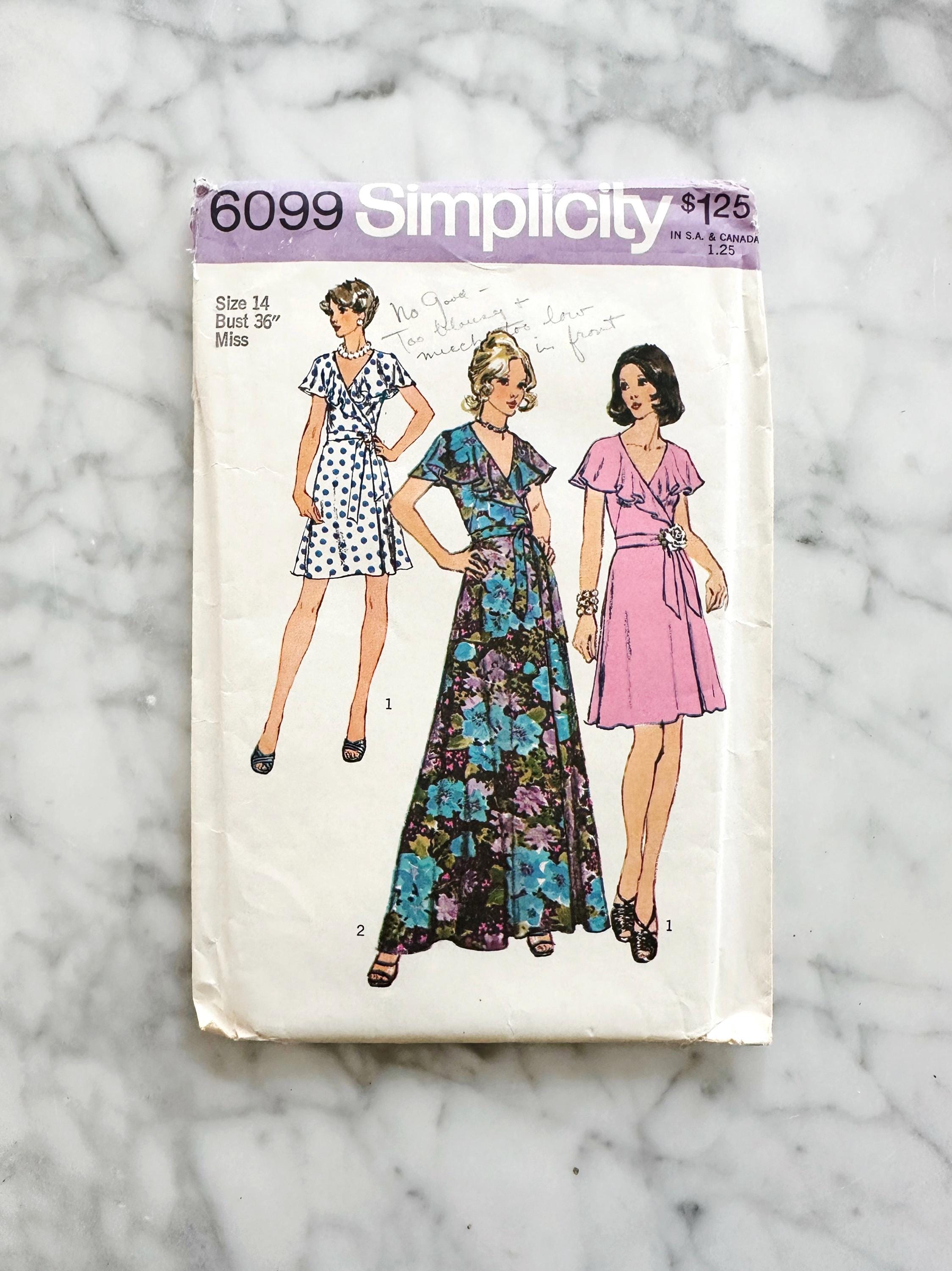 Simplicity 6099 – Bust 36. 1970s Wrap Dress in Two Lengths With