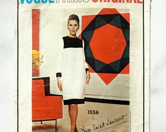 Vogue Paris Original 1556. 32 Bust. 60s vintage pattern. YSL Mondrian long sleeve mod retro shift dress 1960s Vintage Sewing Pattern