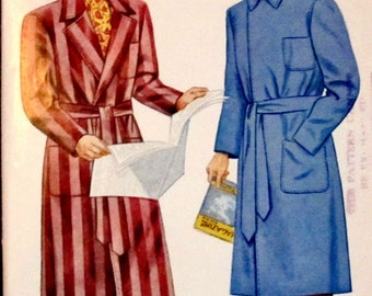 40s McCall 5866 Double Breasted Mens Robe Vintage Sewing Pattern Size Small 34 - 36