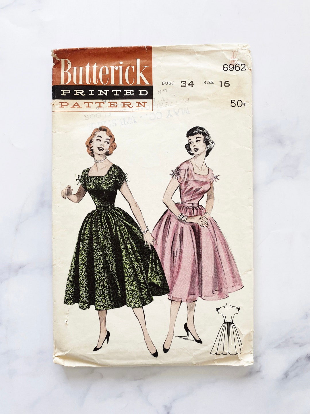 1950's Butterick Casual Dress and Fitted Coat Pattern - Bust 34