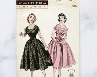 50s Butterick 6962. 34 bust. 1950s vintage sewing pattern.  Fit and flare party cocktail dress rockabilly retro party dress bows