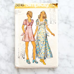 70s Simplicity 5616. 32 bust. cottage core prairie dress with ruffle sleeves maxi gown. back bow tie babydoll 1970s vintage sewing pattern