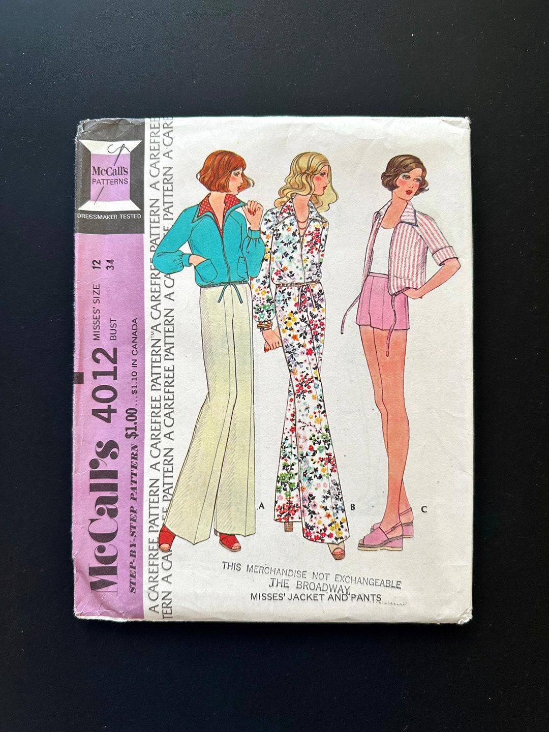 70s Mccalls 4012. 34 Bust Ff. Cropped Bomber Jacket, Wide Leg Pants ...
