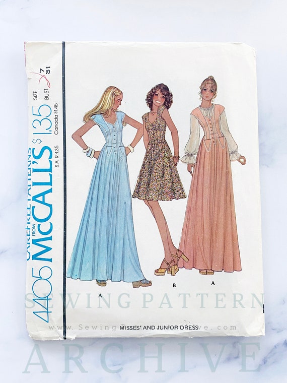 chinese dress ladies 70s Empire Waist Maxi Dress w/ Pockets Sundress Sun Dresses Petite Sewing  Pattern Simplicity 9046 B31