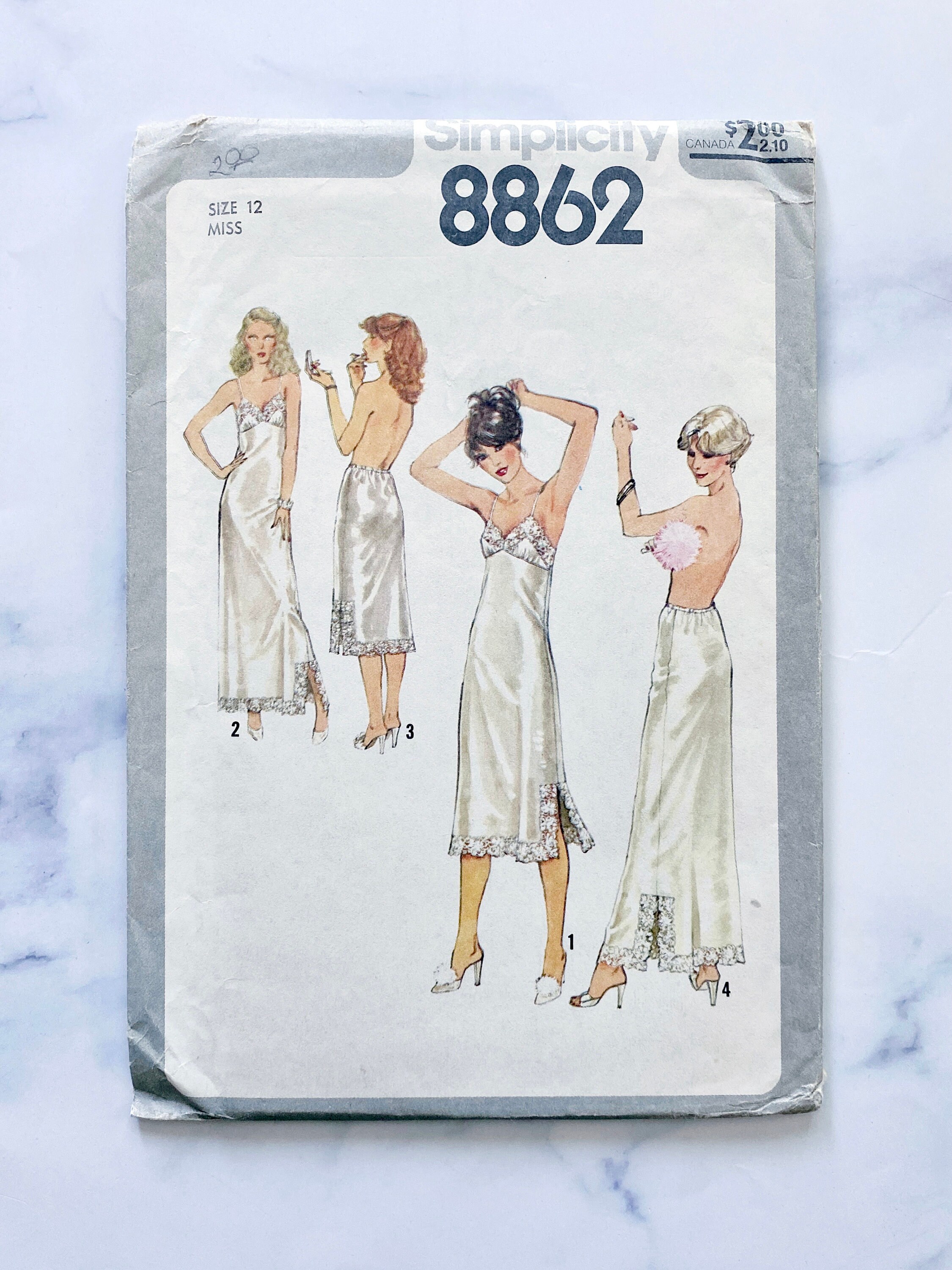 70s Simplicity 8862. 34 bust. Full Half Skirt Slip lace trim slip dress midi maxi length LINGERIE 1970s Vintage Sewing Pattern