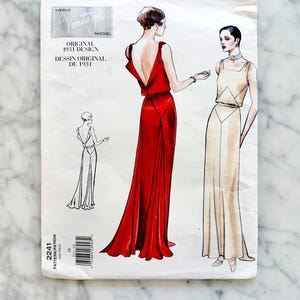 90s Vogue 2241. 38 bust ff open drape back front skirt inset panel skirt evening gown. retro 1930s reissue vintage sewing pattern volup plus