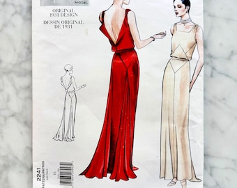 90s Vogue 2241. 38 bust ff open drape back front skirt inset panel skirt evening gown. retro 1930s reissue vintage sewing pattern volup plus