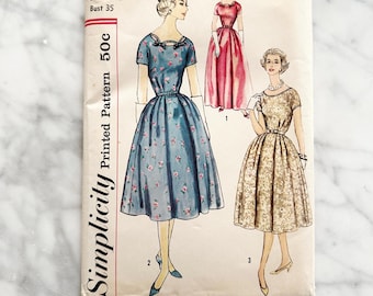 50s Simplicity 2506. 35 bust ff. Slenderette kimono sleeve cocktail dress. cutout neckline retro evening gown. 1950s Vintage Sewing Pattern