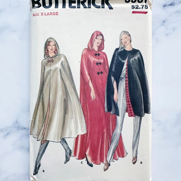 70s Butterick 3361.42 bust XL ff. retro mod hooded long maxi length evening cape with frog closure. 1970s vintage sewing pattern volup plus