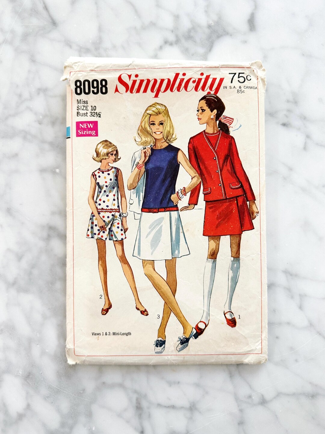 Simplicity 8098 – Bust 32.5. 1960s Mini Dress Skirt and Jacket Set. Mod ...