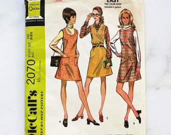 60s McCalls 2070. 32 bust. uncut ff Mini Length A Line Skirt Sleeveless THREE NECKLINES JUMPER Vintage Sewing Pattern factory folded
