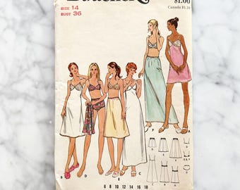Butterick 6288 – Bust 36. 1970s lingerie set full slip petticoat bra briefs. Vintage sewing pattern.