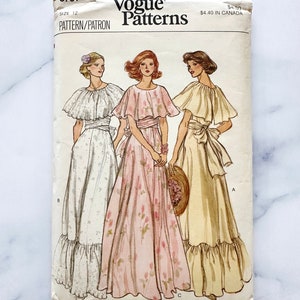 70s Vogue 9731. 34, 36 bust boho ruffle cape maxi dress tiered ruffle skirt party dress gunne sax style prairie 1970s vintage sewing pattern