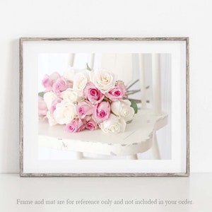 Rose Photography, Cottage Home Decor, Pink Roses, Romantic Rose Photo, Feminine Wall Art, Rose Canvas Art