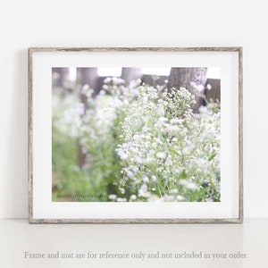 Country Landscape Photo, Farmhouse Wall Decor, Fence Photo, White Flower Photo, White Flower Canvas Art, French Country Decor