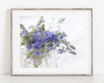 Blue Flower Photo, Cottage Home Decor, Flower Photograph, Country Decor, French Country Wall Art, Floral Canvas Art