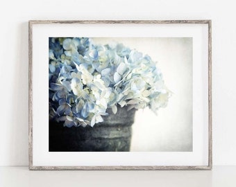 Blue Hydrangea Still Life Print, Farmhouse Floral Wall Art