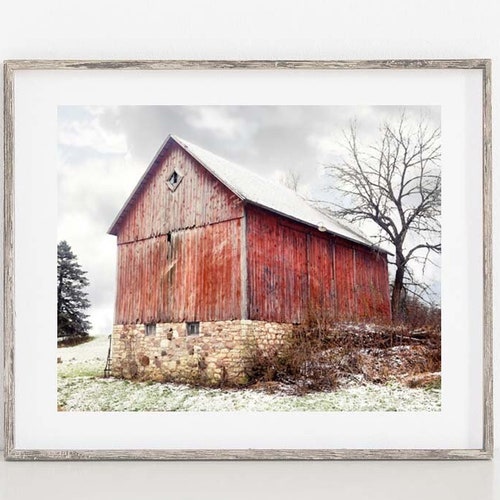 Shabby Chic Farmhouse Wall Decor Barn Landscape Prints - Set Of 4 - Not Framed - Teal, Aqua (4 SMALL 5x7 Prints Only