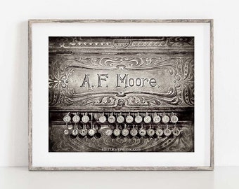 Antique Cash Register Photograph, Rustic Office Wall Art, Vintage Cash Register Canvas Art, A F Moore Cash Register Photo, Man Cave Art