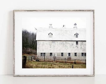 White Barn Print, Farmhouse Barn Picture, Rustic Art