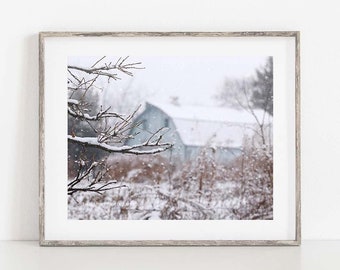 Winter Barn Photograph, Farmhouse Wall Decor, Blue Barn Photo, Barn Print, Modern Farmhouse Wall Art