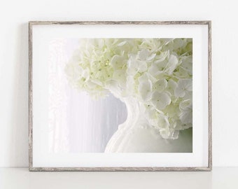 Hydrangea Photo, Farmhouse Decor, White Flower Print, French Country Decor, Hydrangea Canvas Art