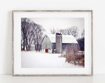 Barn Photo, Winter Barn Print, Gray Barn Photograph, Farmhouse Wall Art, Barn Art, Barn in Winter Photo