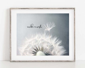 Dandelion Print, Dandelion Photograph, Close Up of Dandelion, Macro Dandelion Print, Blue Nursery Decor, Blue Nature Home Decor, Make a Wish