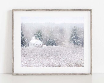 Winter Landscape Photo, Snowy Landscape Print, Farmhouse Wall Decor, Winter Landscape Canvas Art
