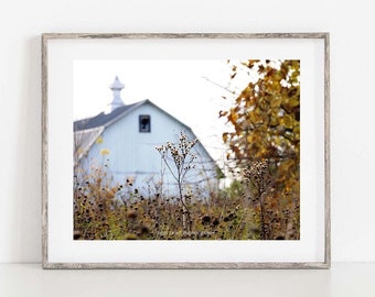 White Barn Print, Barn Landscape Art, Farmhouse Wall Decor, Rustic Barn Print, White Barn Art, Rustic Barn Decor