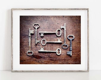 Old Keys Photograph, Farmhouse Wall Decor, Skeleton Keys Print, Farmhouse Keys Photo, Fine Art Photography, Keys Canvas Art