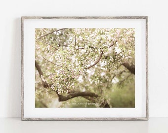 Spring Print, Spring Blossom Photograph, Country Home Decor, Pastel Spring Decor, Vintage Style Photo, Spring Wall Art Blossoming Tree Photo