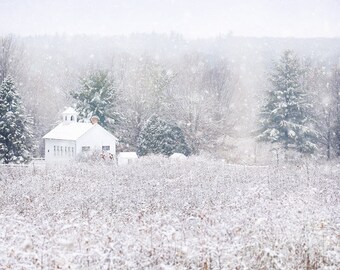 Aquarmarine Teal Aqua White Silo Snowstorm Fine Art Print Snow Photo Winter Photograph Barn Photo Farmhouse Decor Winter Snow Photo