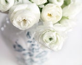 Ranunculus Print, White Ranunculus Photo, Cottage Home Decor, Ranunculus Canvas Art