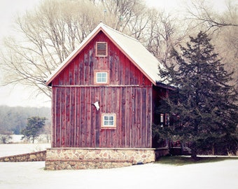 Barn Print, Farmhouse Decor, Red Barn Photo, Barn Canvas Print, Rustic Red Barn