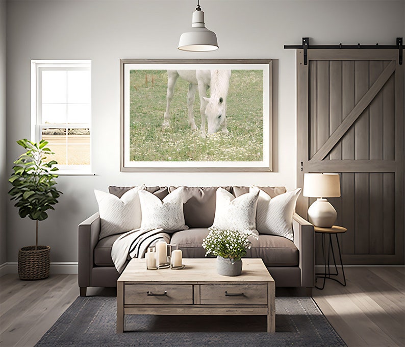 Horse Photograph, White Horse Photo, Horse in Pasture, Farm Art, Equine Print, Farmhouse Decor image 6