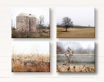 Country Landscape Prints, Country Decor, Farmhouse Decor, Autumn Landscape Photos, Rustic Home Decor, 4 Rustic Prints Set, Landscape Canvas
