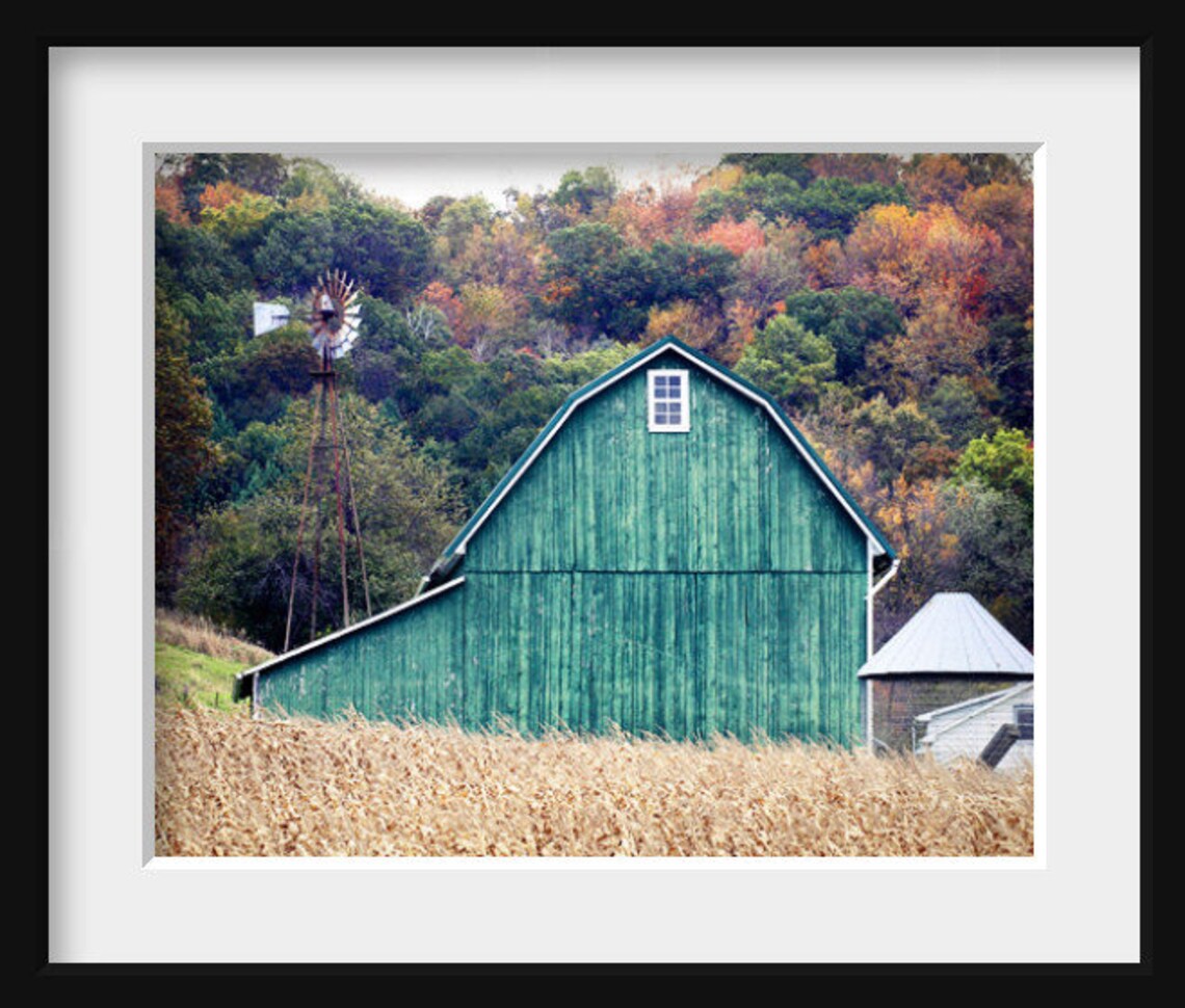 Green Barn Photo Farmhouse Wall Decor Teal Barn Photograph Etsy