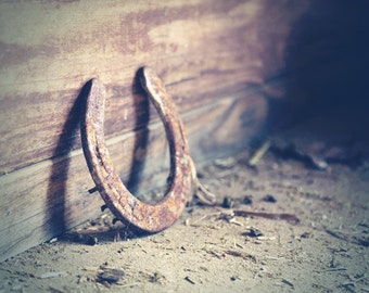 Horse Shoe Photograph, Rustic Home Decor, Rustic Horse Shoe Print, Horse Shoe in Barn, Modern Country Decor