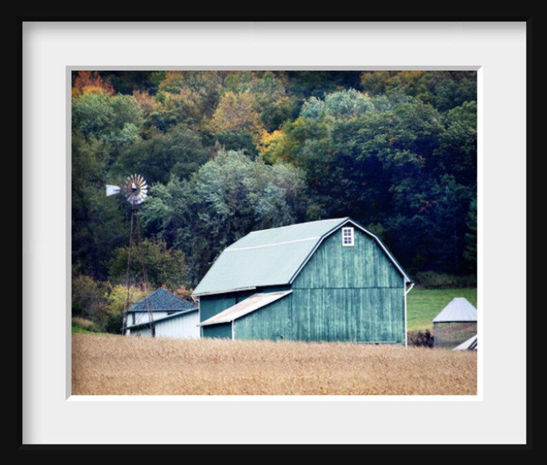 Green Barn Print Farmhouse Wall Decor Teal Barn Photo Barn Etsy